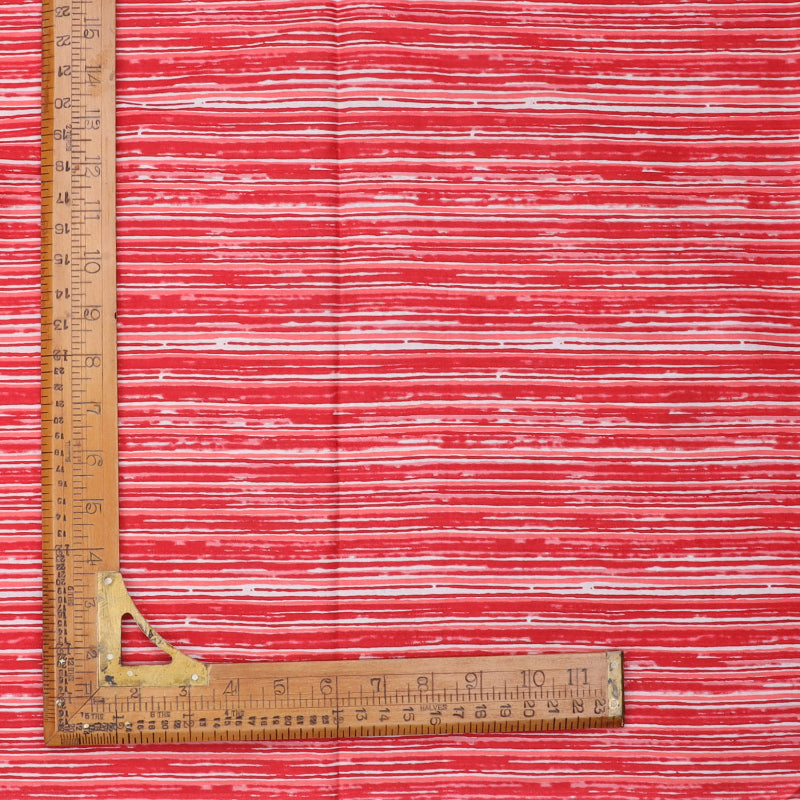 Crimson Red Color Cotton Fabric With Striped Pattern