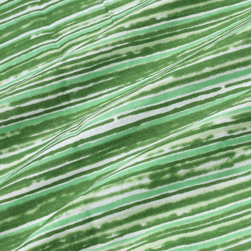 Forest Green Color Cotton Fabric With Striped Pattern