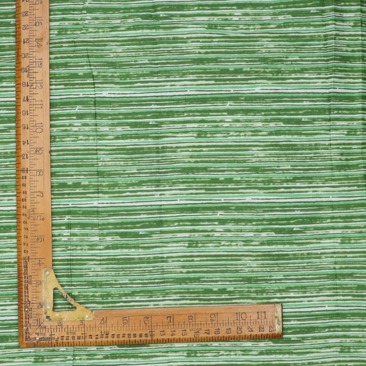 Forest Green Color Cotton Fabric With Striped Pattern