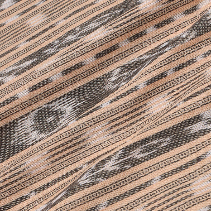 Bisque Color Cotton Fabric With Striped Geoemtrical Pattern
