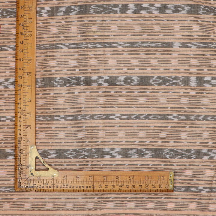 Bisque Color Cotton Fabric With Striped Geoemtrical Pattern