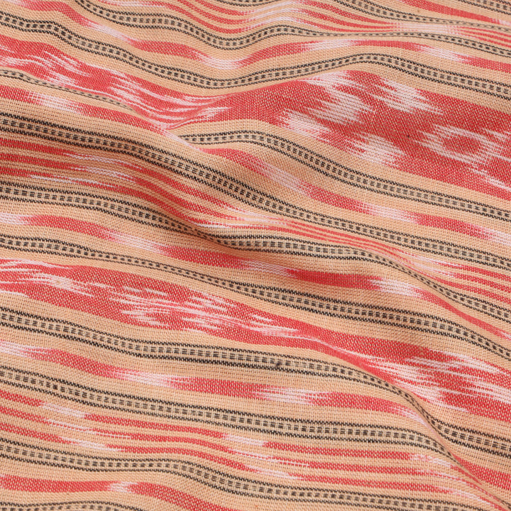 Peach Color Cotton Fabric With Ikkat Pattern