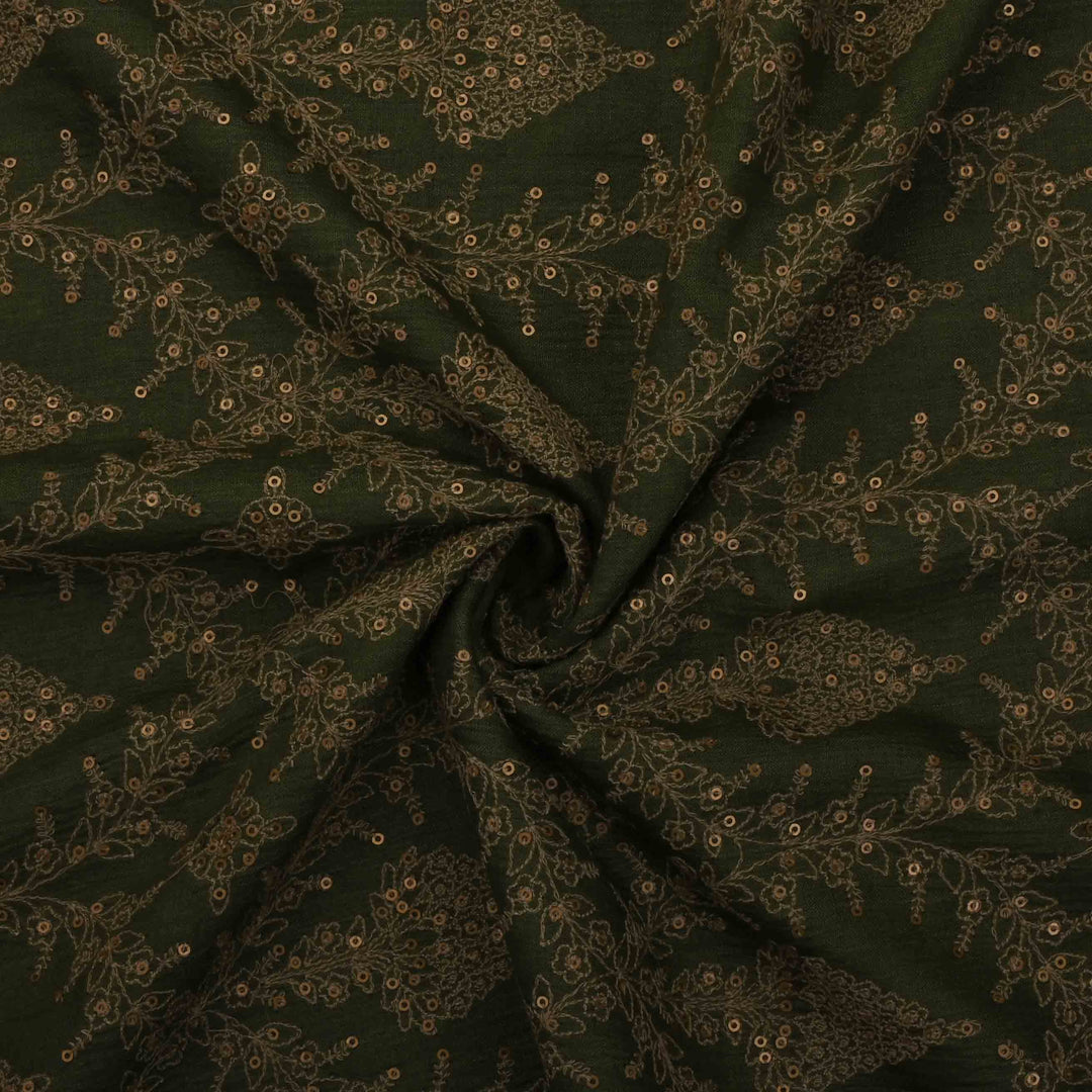 Mehendi Green Moonga Embroidered Fabric