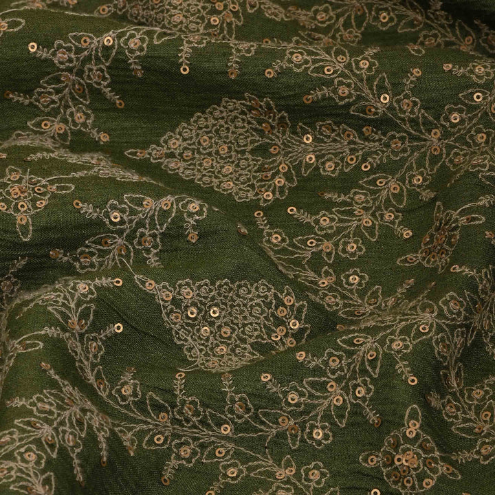 Dark Olive Green Moonga Embroidery Fabric