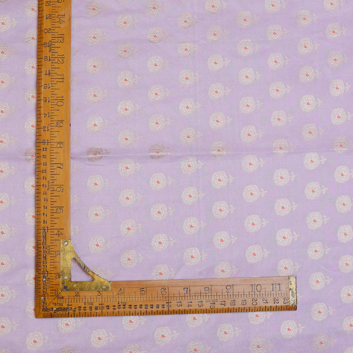 Light Lilac Color Silk Fabric With Floral Buttas