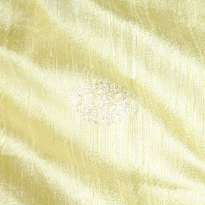 Pastel Yellow Color Dupion Fabric With Floral Buttas