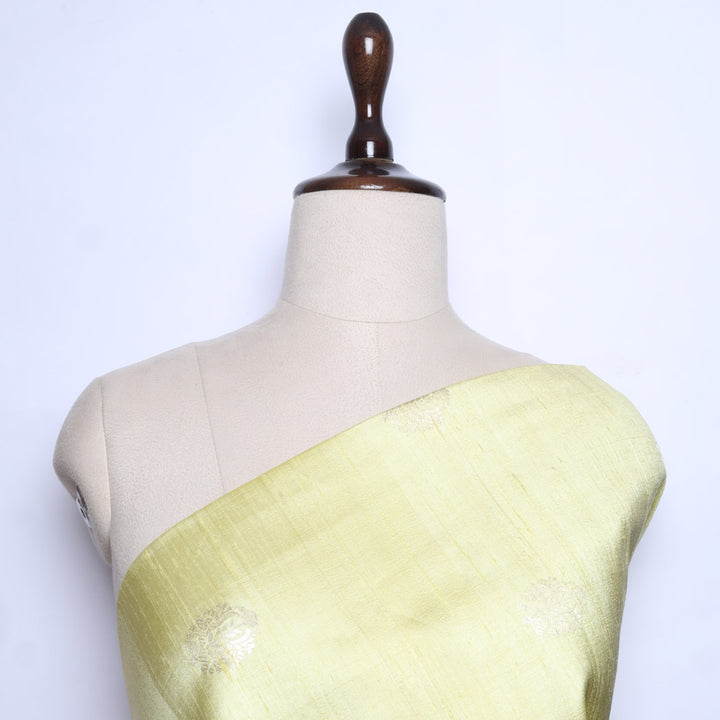 Pastel Yellow Color Dupion Fabric With Floral Buttas