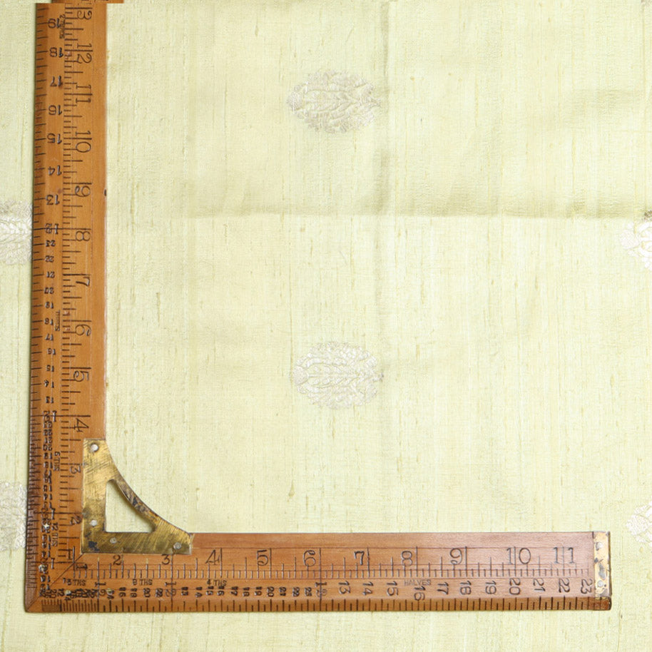 Pastel Yellow Color Dupion Fabric With Floral Buttas