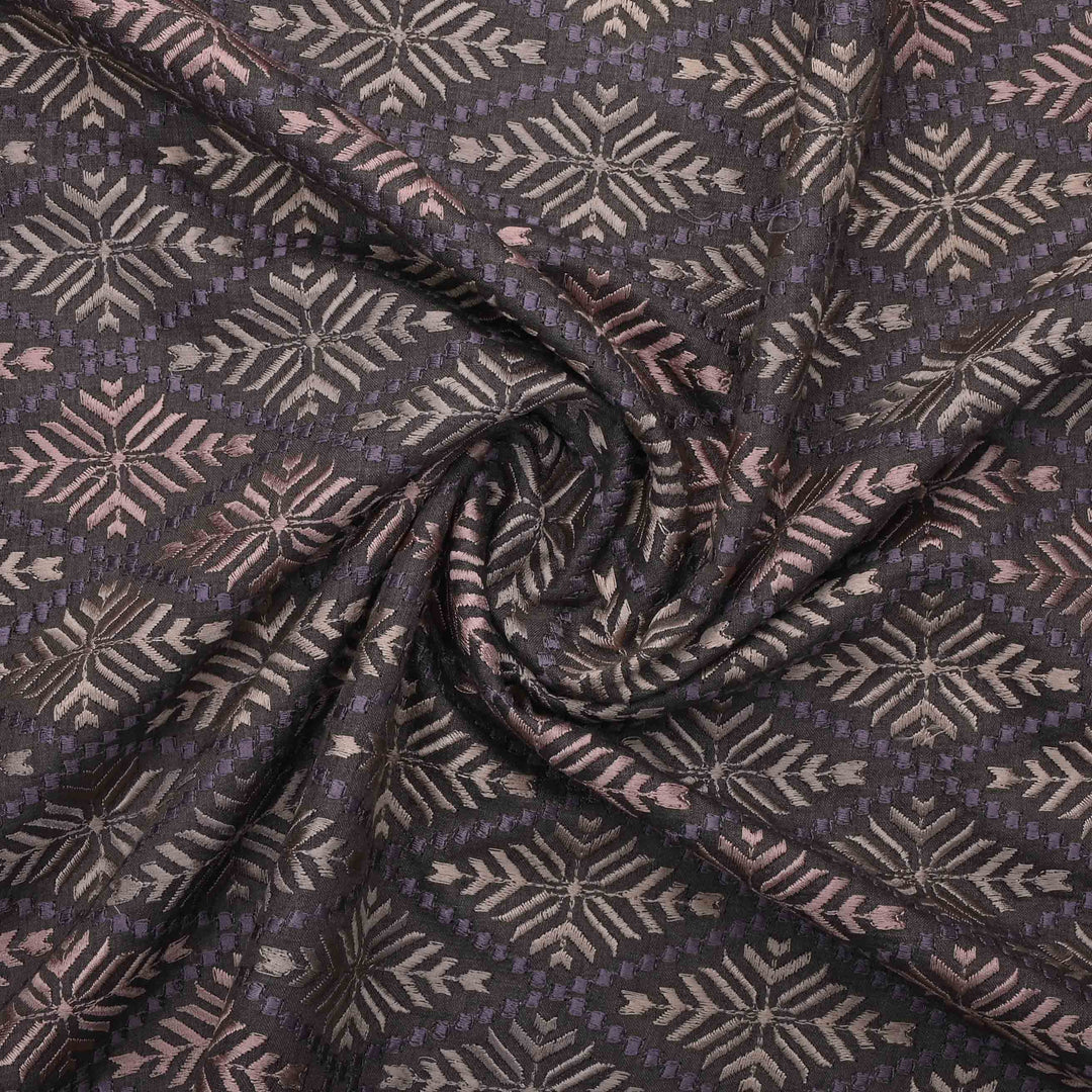 Carbon Grey Moonga Embroidery Fabric