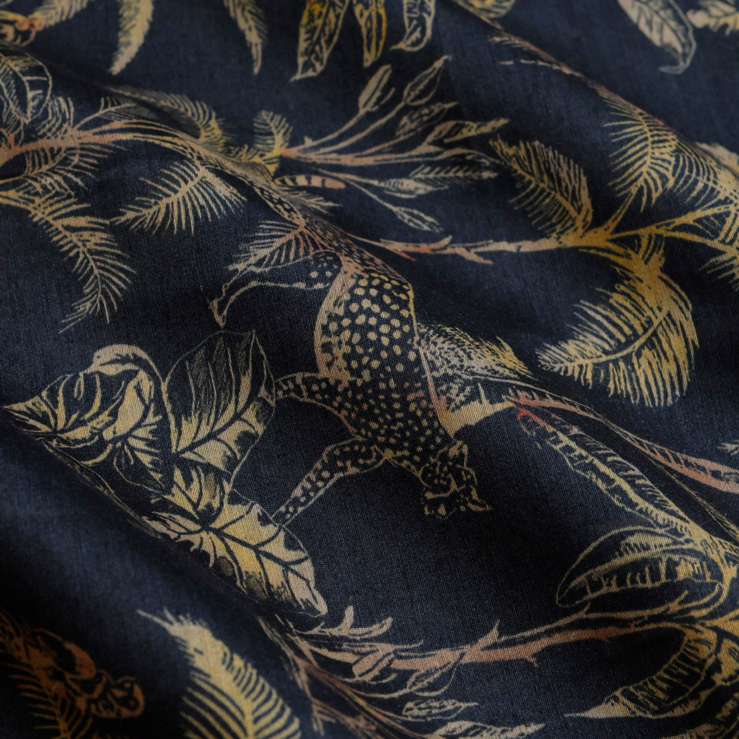 Dark Blue Color Tussar Fabric With Nature Inspired Motif Pattern