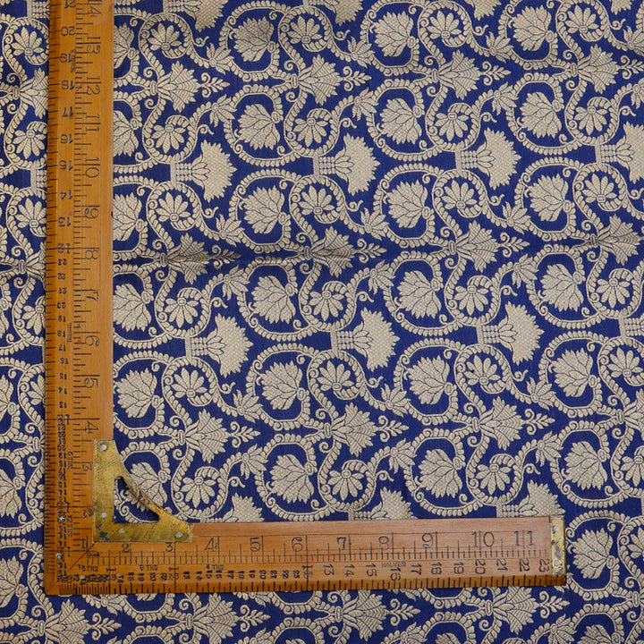 Deep Blue Color Silk Fabric With Floral Motif Pattern
