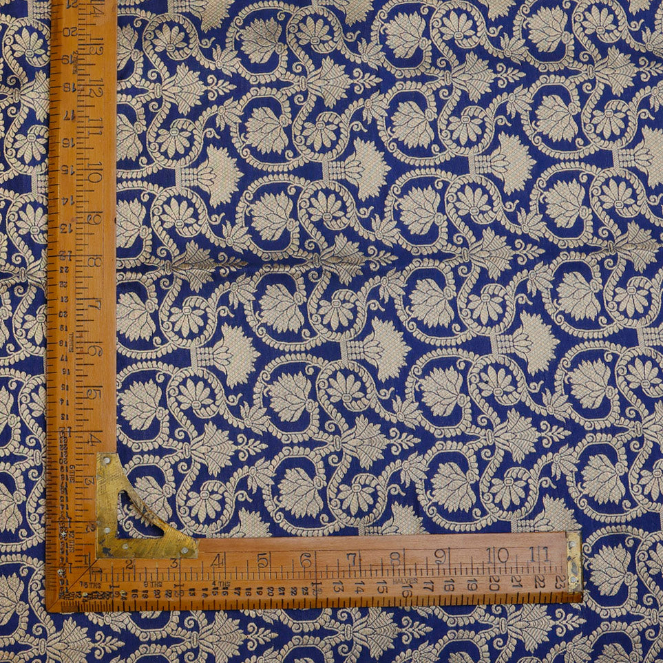 Deep Blue Color Silk Fabric With Floral Motif Pattern