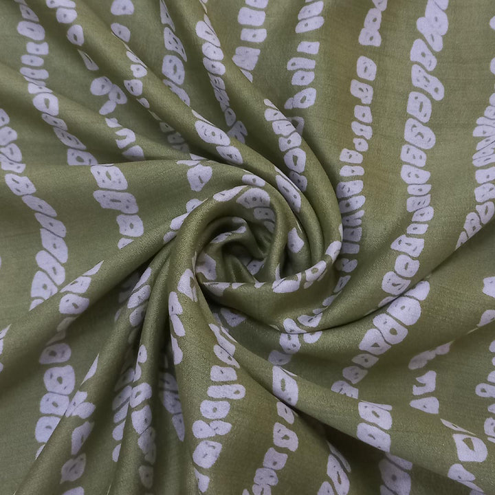 Pale Green Color Silk Fabric With Dots Pattern