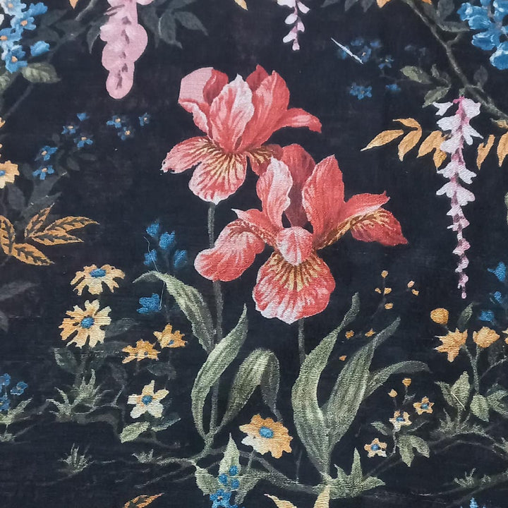 Dark Blue Color Silk Fabric With Printed Floral Motifs