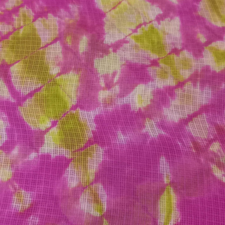 Bright Pinl Color Silk Fabric With Interesting Pattern In Yellow