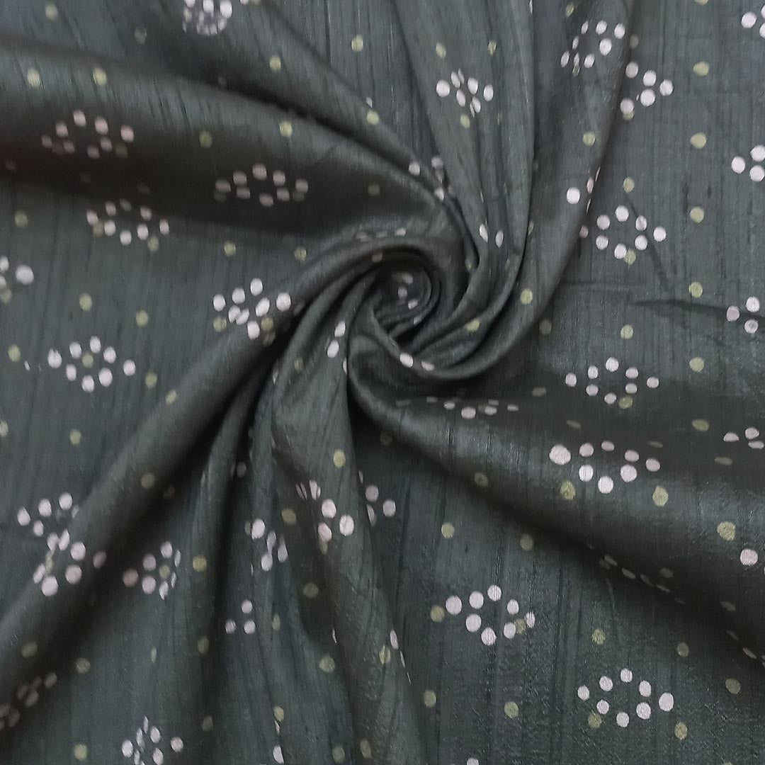 Feldgrau Green Color Silk Fabric With Polka Dots