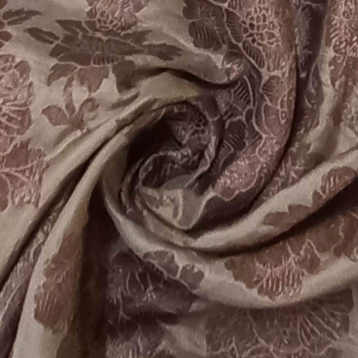 Beige Color Silk Fabric With Floral Motifs