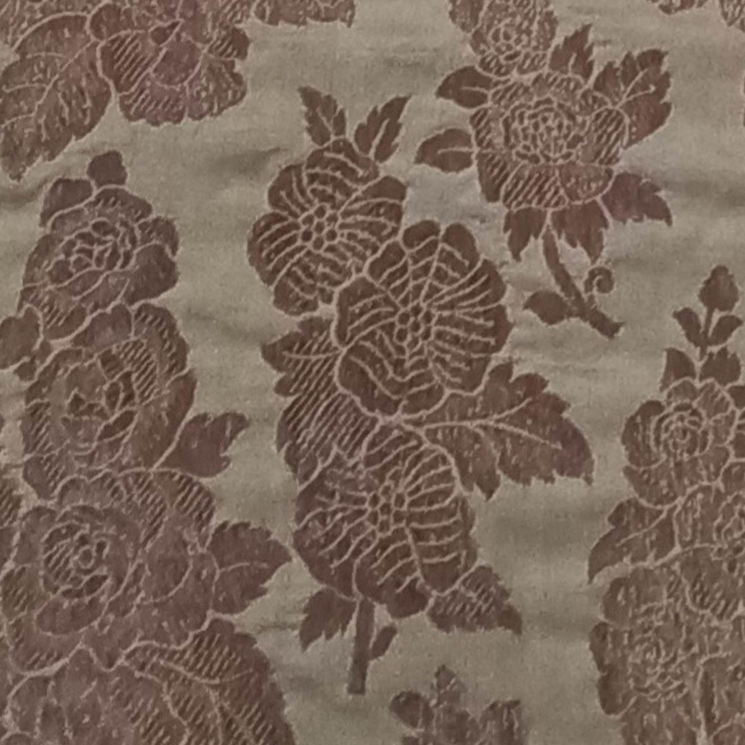 Beige Color Silk Fabric With Floral Motifs