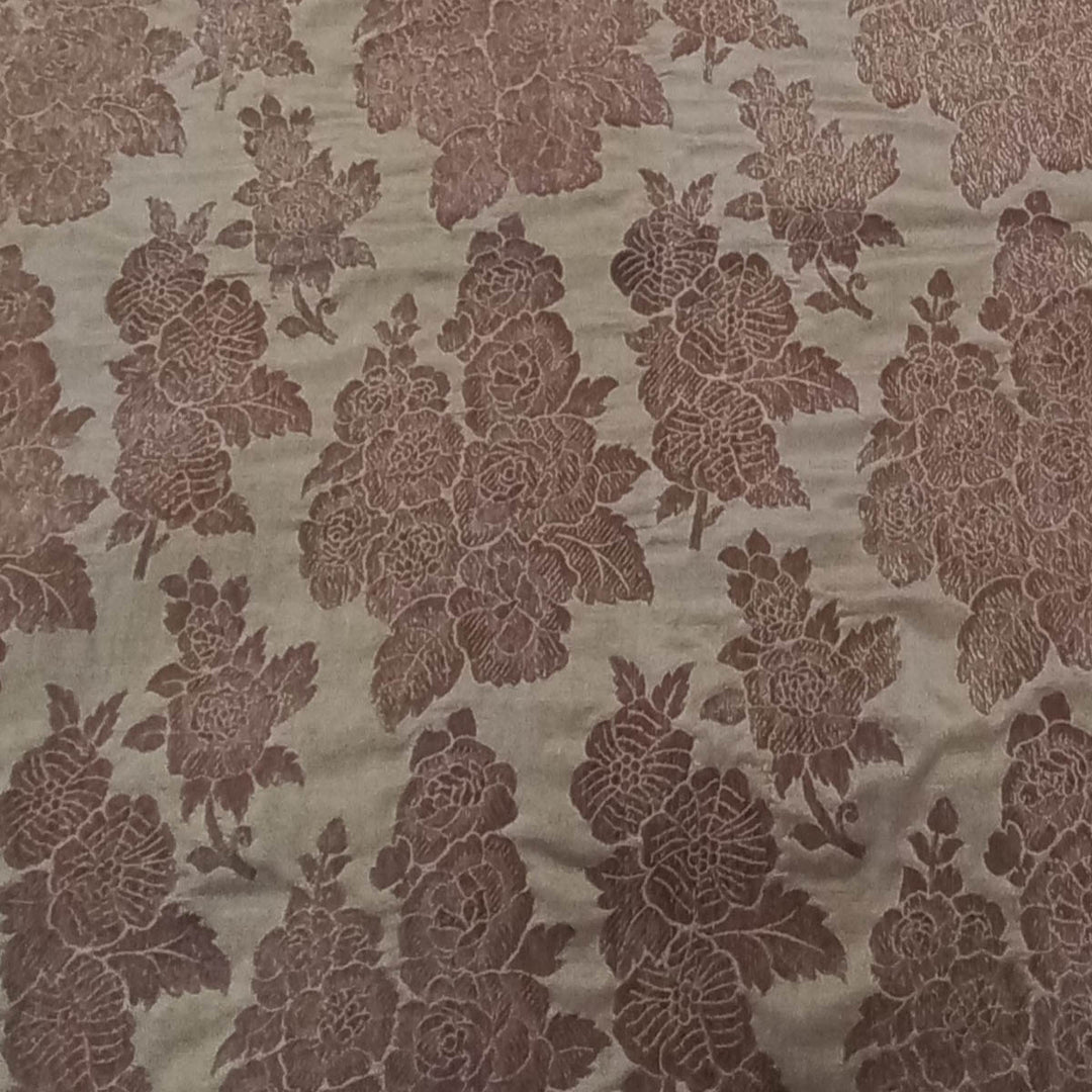 Beige Color Silk Fabric With Floral Motifs