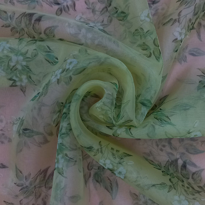 Pastel Cream Color Silk Fabric With Printed Floral Motifs