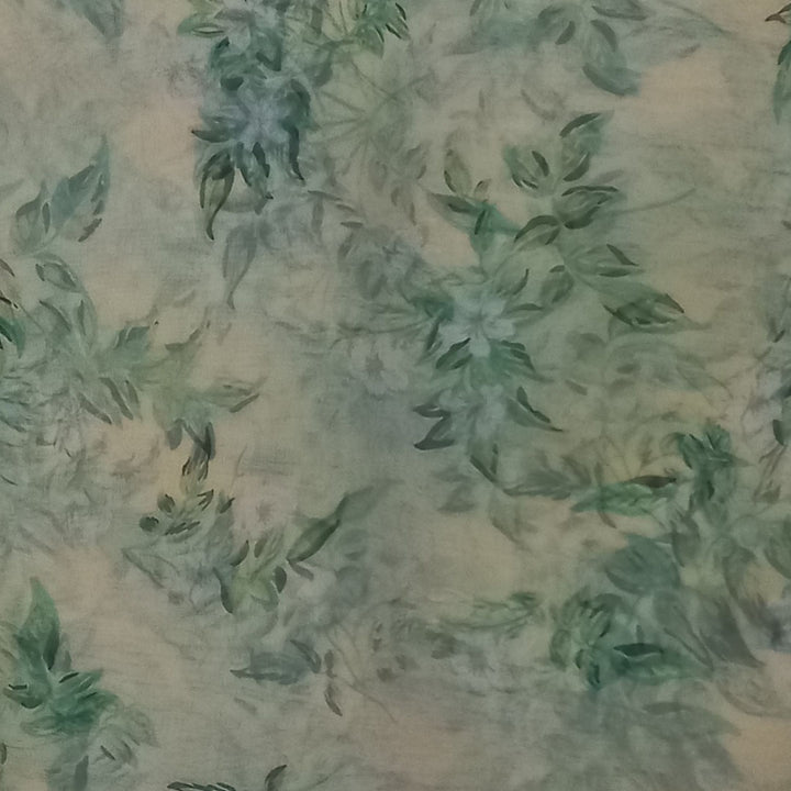 Pastel Cream Color Silk Fabric With Printed Floral Motifs