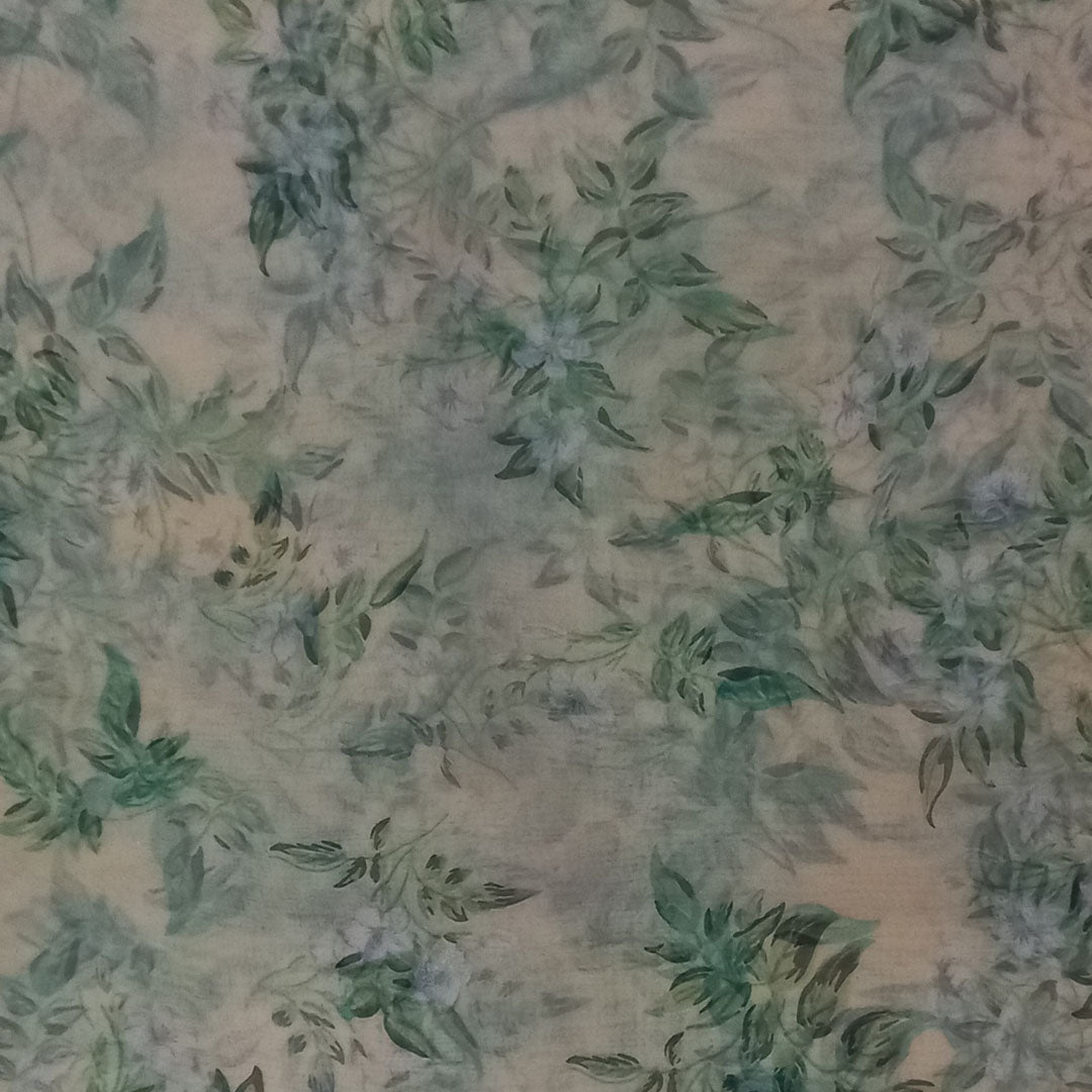 Pastel Cream Color Silk Fabric With Printed Floral Motifs