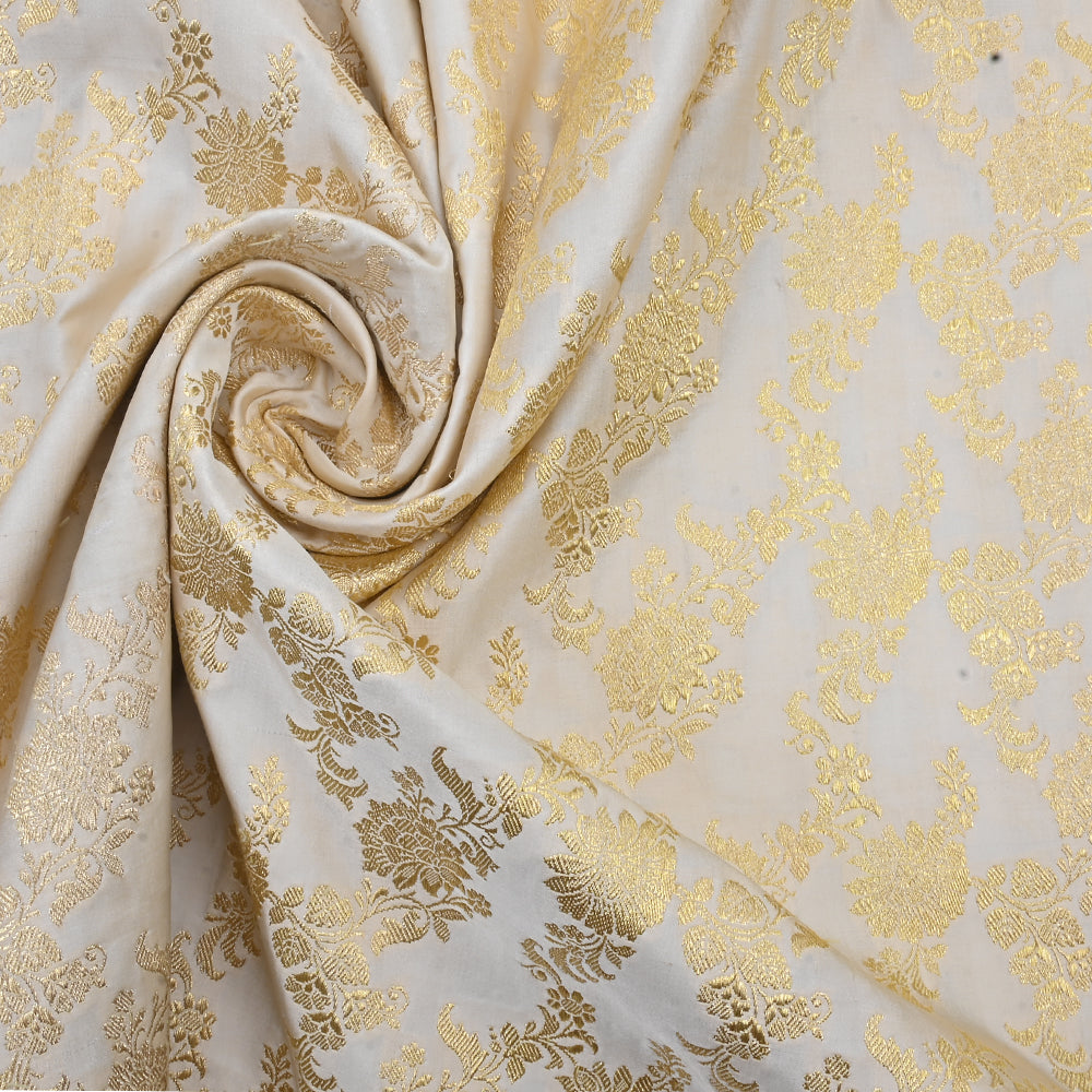 Sand White Banarasi Fabric With Floral Embroidery