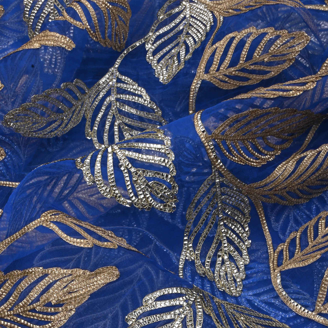 Egyptian Blue Gota Patti Embroidery Organza Fabric