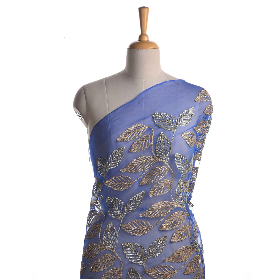 Egyptian Blue Gota Patti Embroidery Organza Fabric