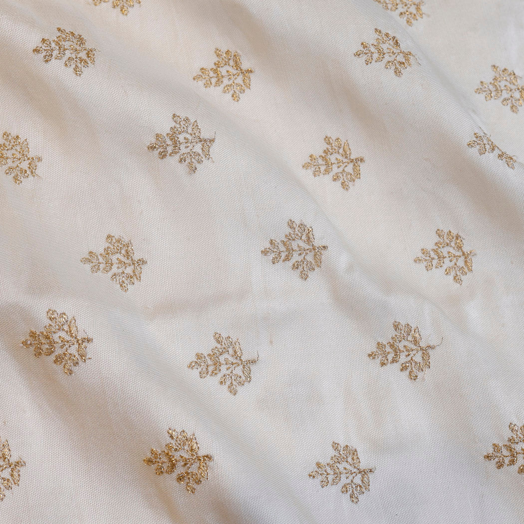 Pearl White Color Paithani Silk Fabric With Tiny Floral Buttis