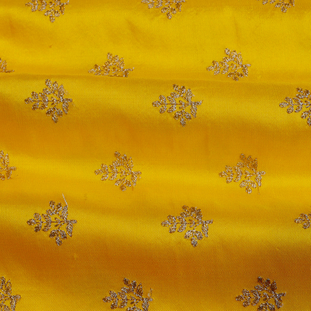 Bright Yellow Color Paithani Silk Fabric With Tiny Floral Buttis