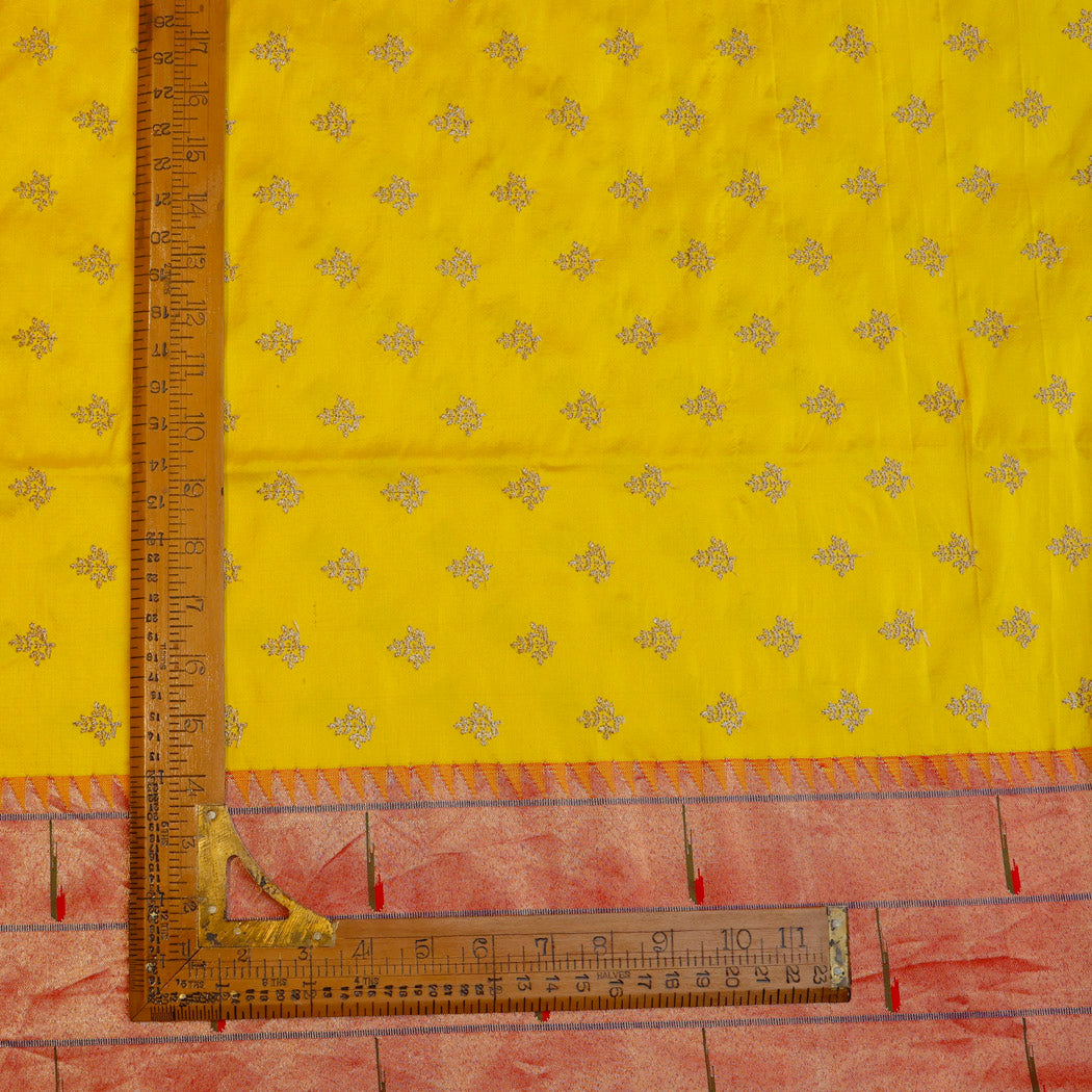 Bright Yellow Color Paithani Silk Fabric With Tiny Floral Buttis