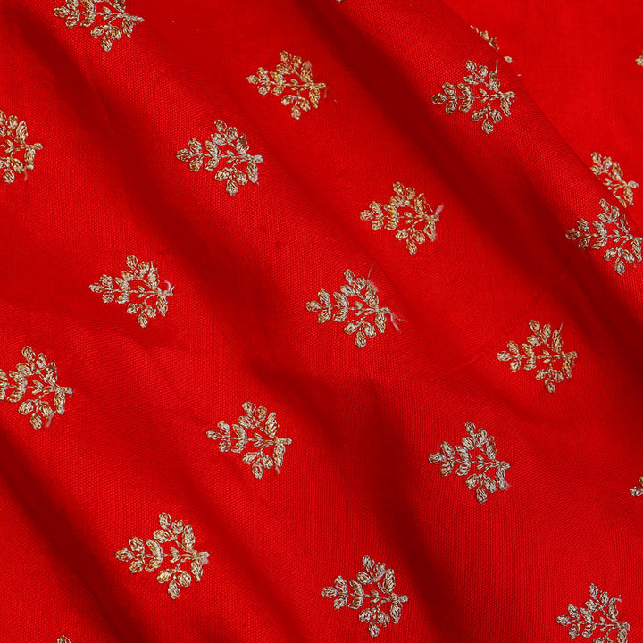 Bright Red Color Paithani Silk Fabric With Tiny Floral Buttis