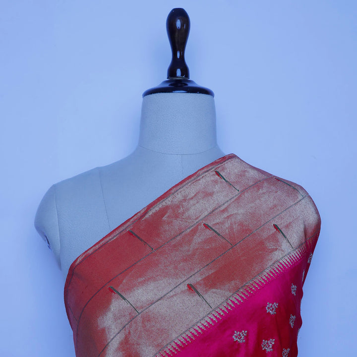 Rani Pink Color Paithani Silk Fabric With Tiny Floral Buttis