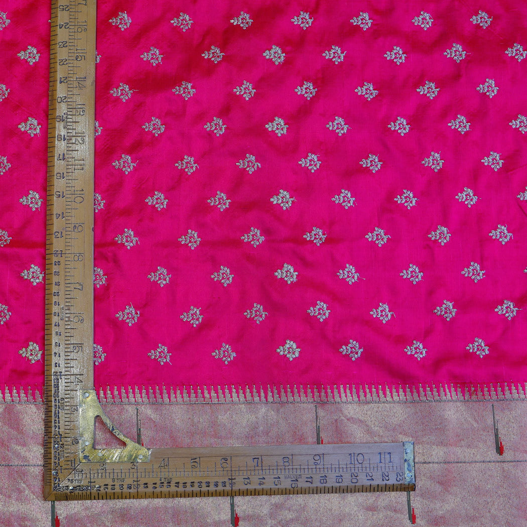 Buy Rani Pink Hexa Shape Motif Pattern Embroidered Raw Silk Fabric Online