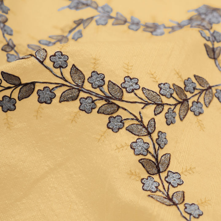 Refresh Yellow Dupion Floral Embroidery Fabric