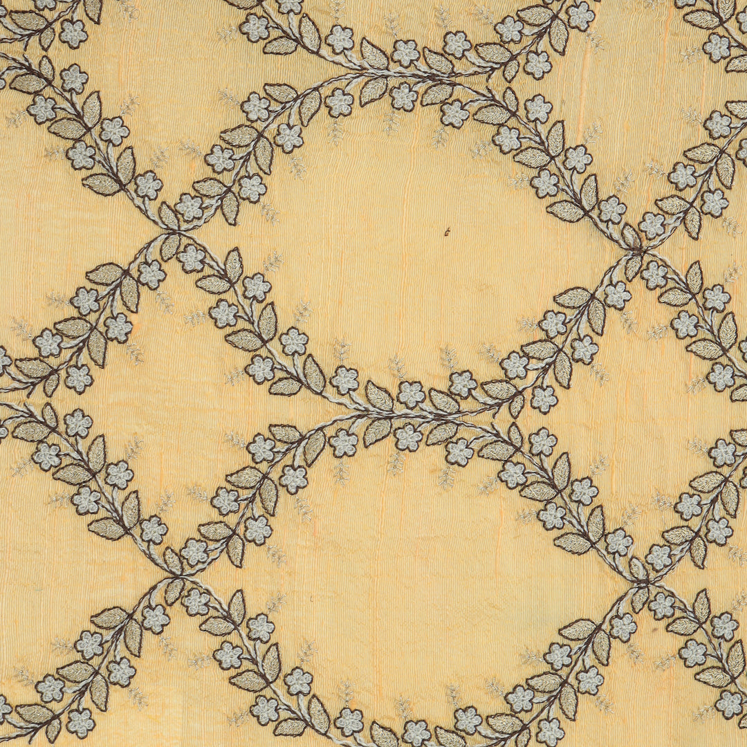 Refresh Yellow Dupion Floral Embroidery Fabric