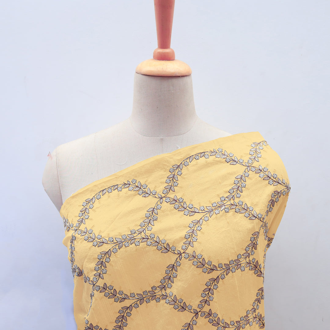 Refresh Yellow Dupion Floral Embroidery Fabric