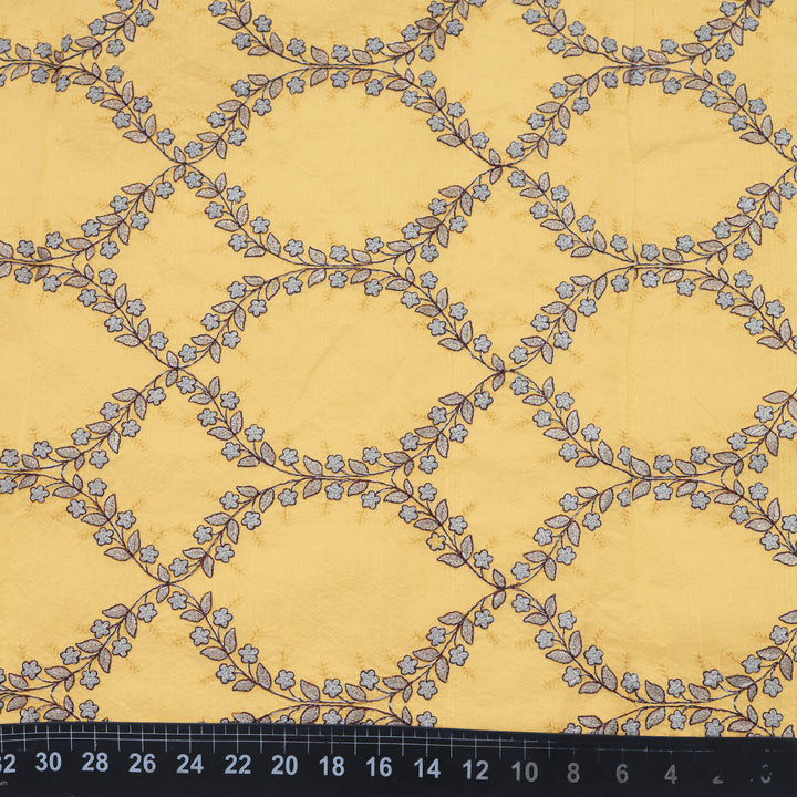 Refresh Yellow Dupion Floral Embroidery Fabric