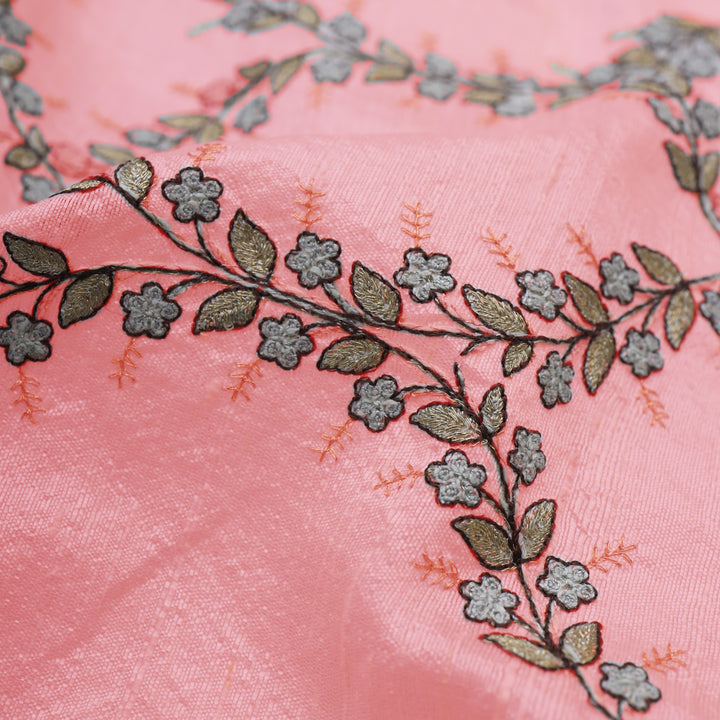 Light Pink Dupion Floral Embroidery Fabric