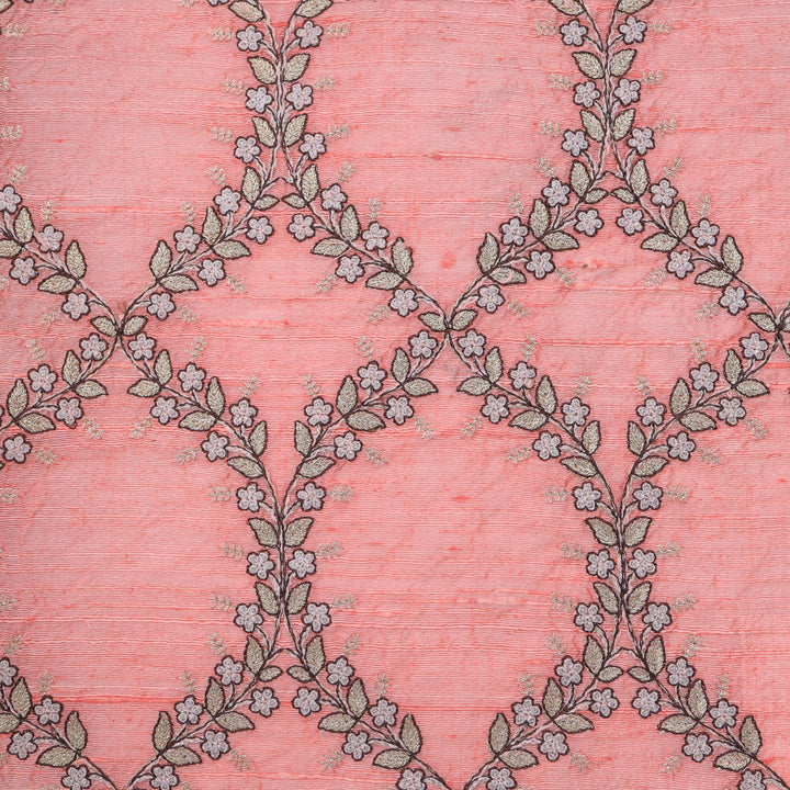 Light Pink Dupion Floral Embroidery Fabric