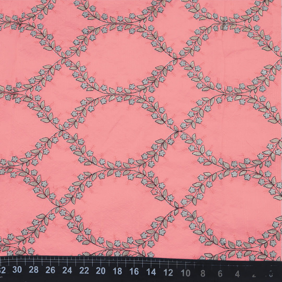 Cherry Blossom Dupion Floral Embroidery Fabric