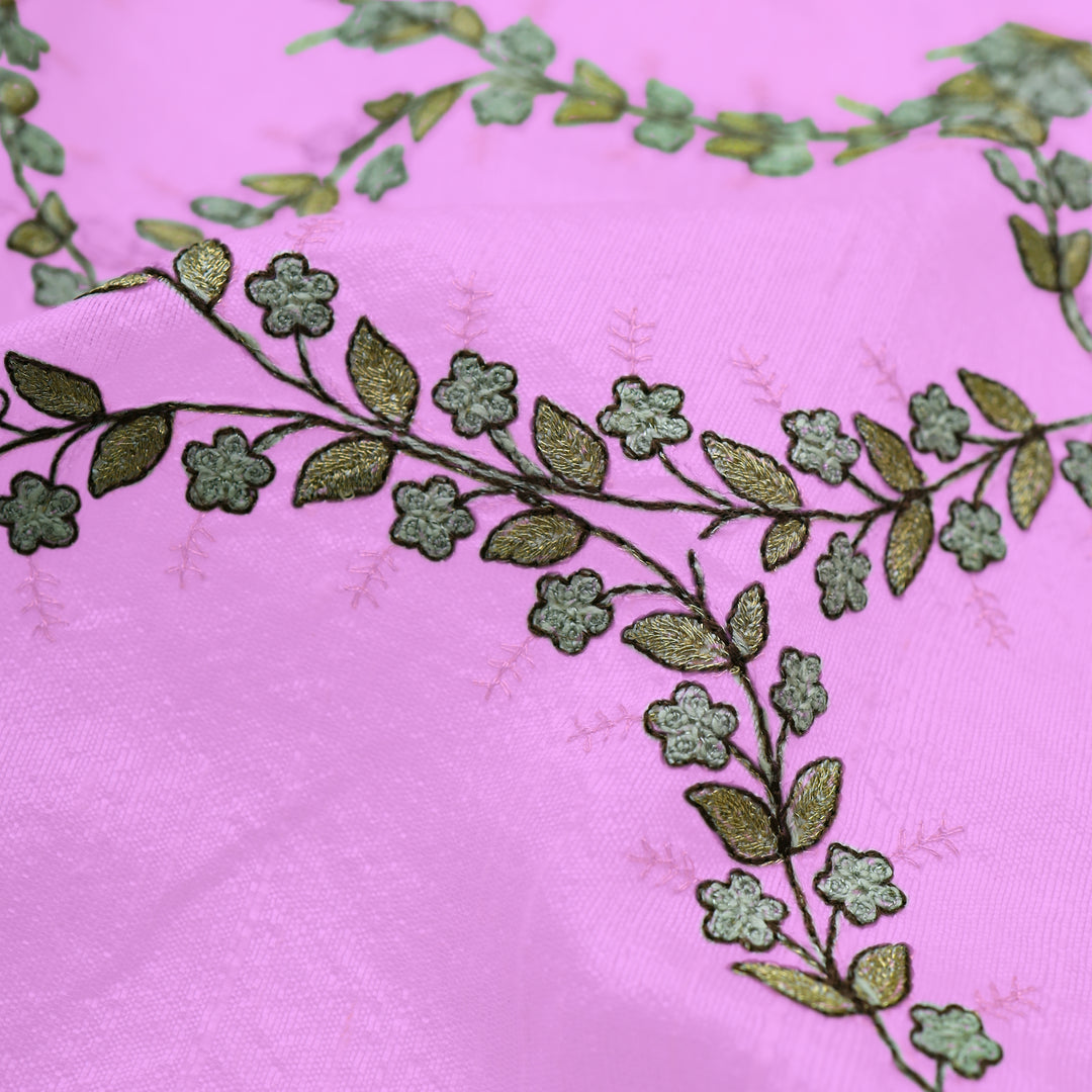 Orchid Purple Dupion Floral Embroidery Fabric