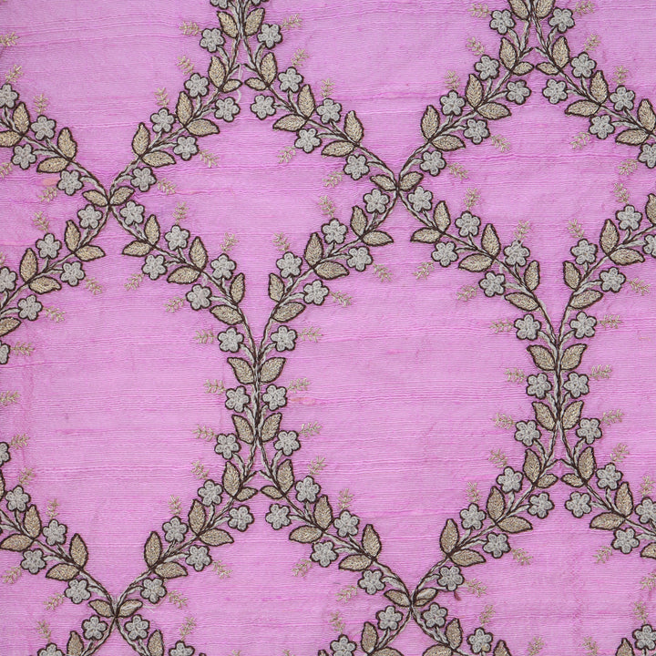 Orchid Purple Dupion Floral Embroidery Fabric