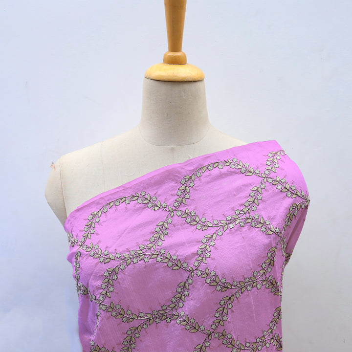 Orchid Purple Dupion Floral Embroidery Fabric
