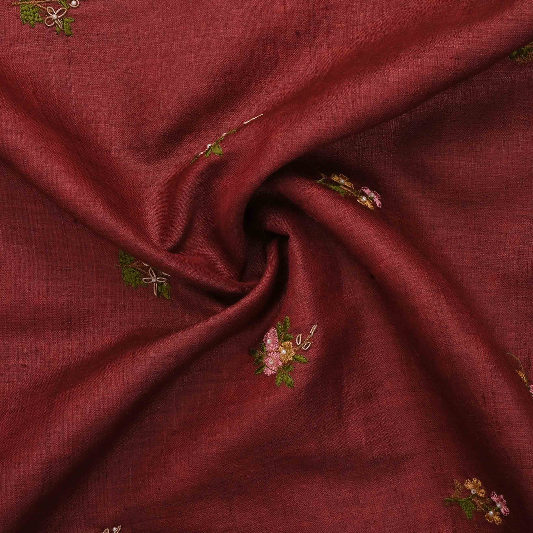 Auburn Red Tussar Embroidery Fabric