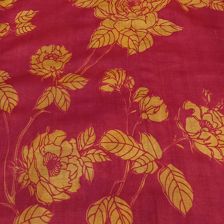 Bright Pink Color Silk Fabric With Floral Printed Motifs