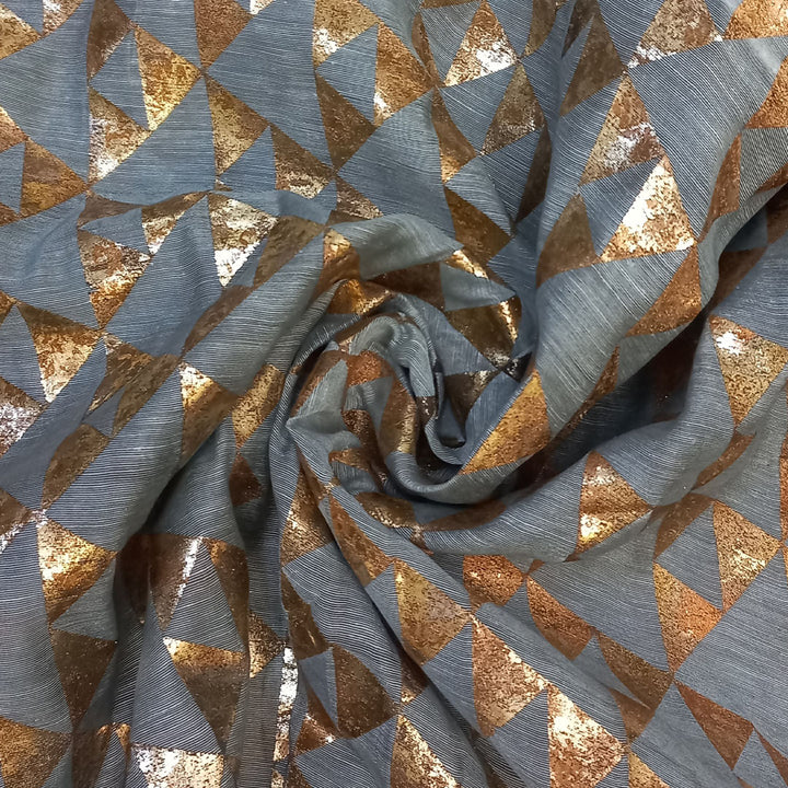 Pastel Grey Color Silk Fabric With Triangle Pattern