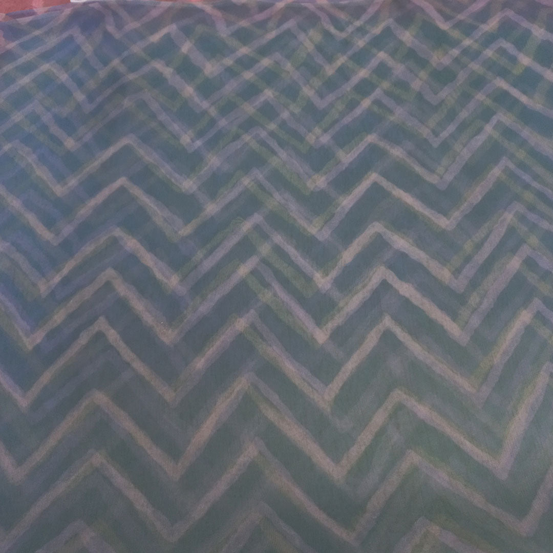 Ice Blue Color Silk Fabric With Chevron Pattern