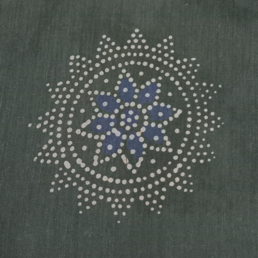 Grey Green Color Silk Fabric With Floral Motifs